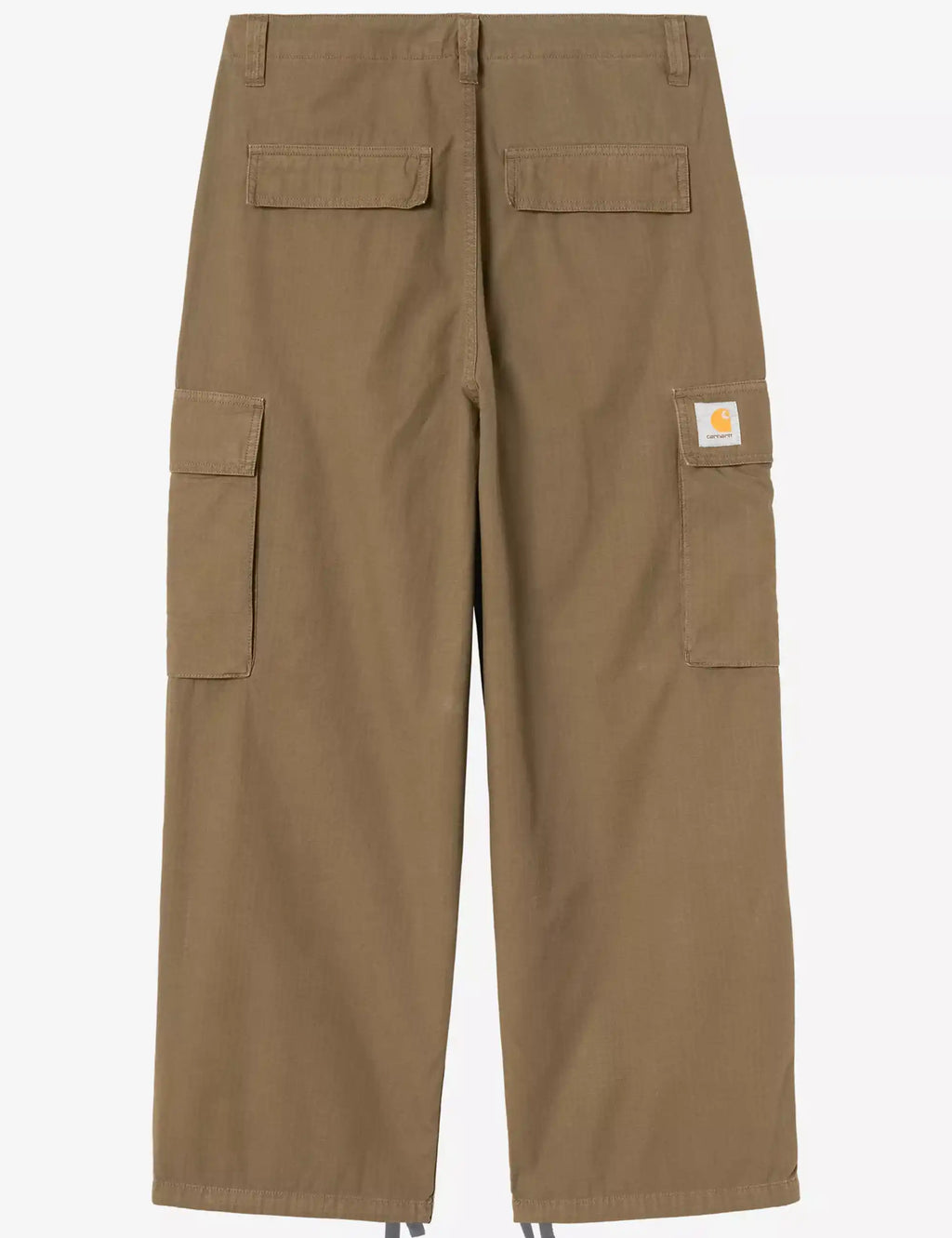 Dark beech cargo pants, button waist, four pockets with flap and patch detail