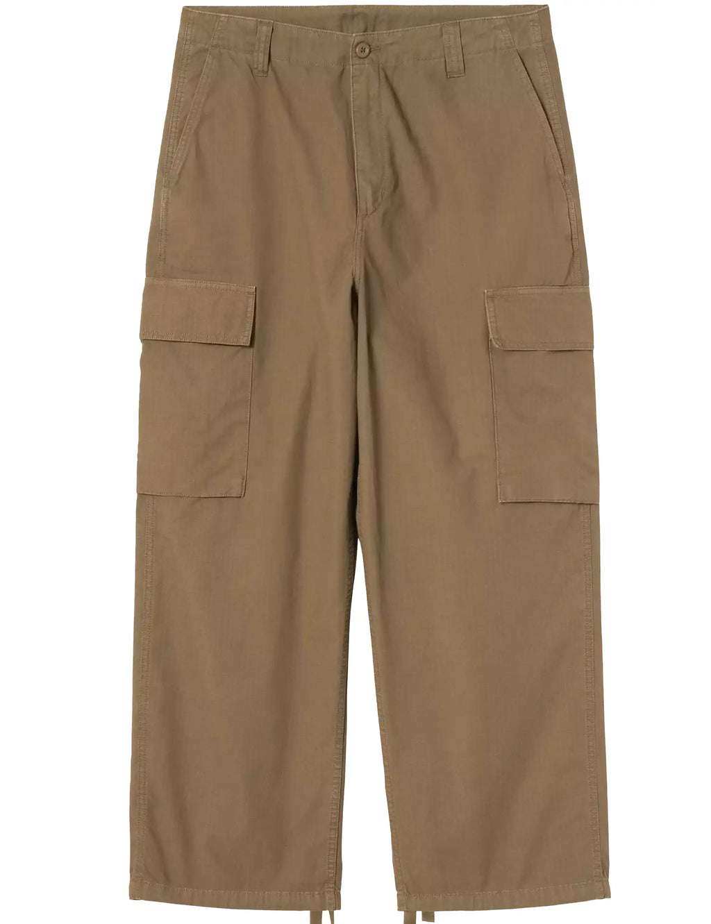 Dark beech cargo pants with flap cargo pockets and wide straight legs