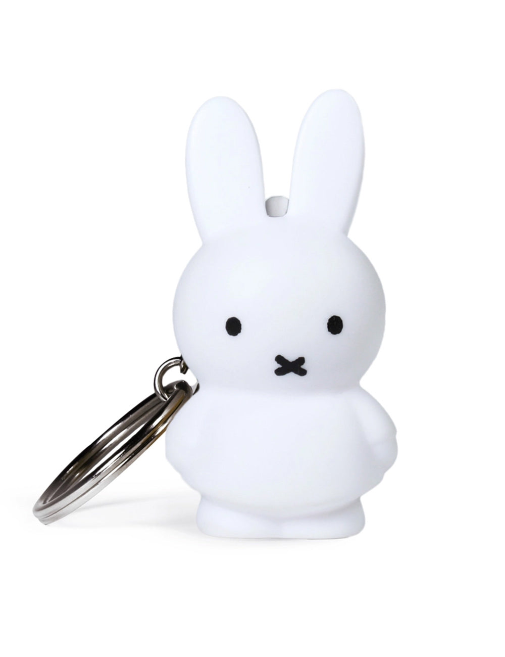 White rabbit-shaped keychain light on a white background