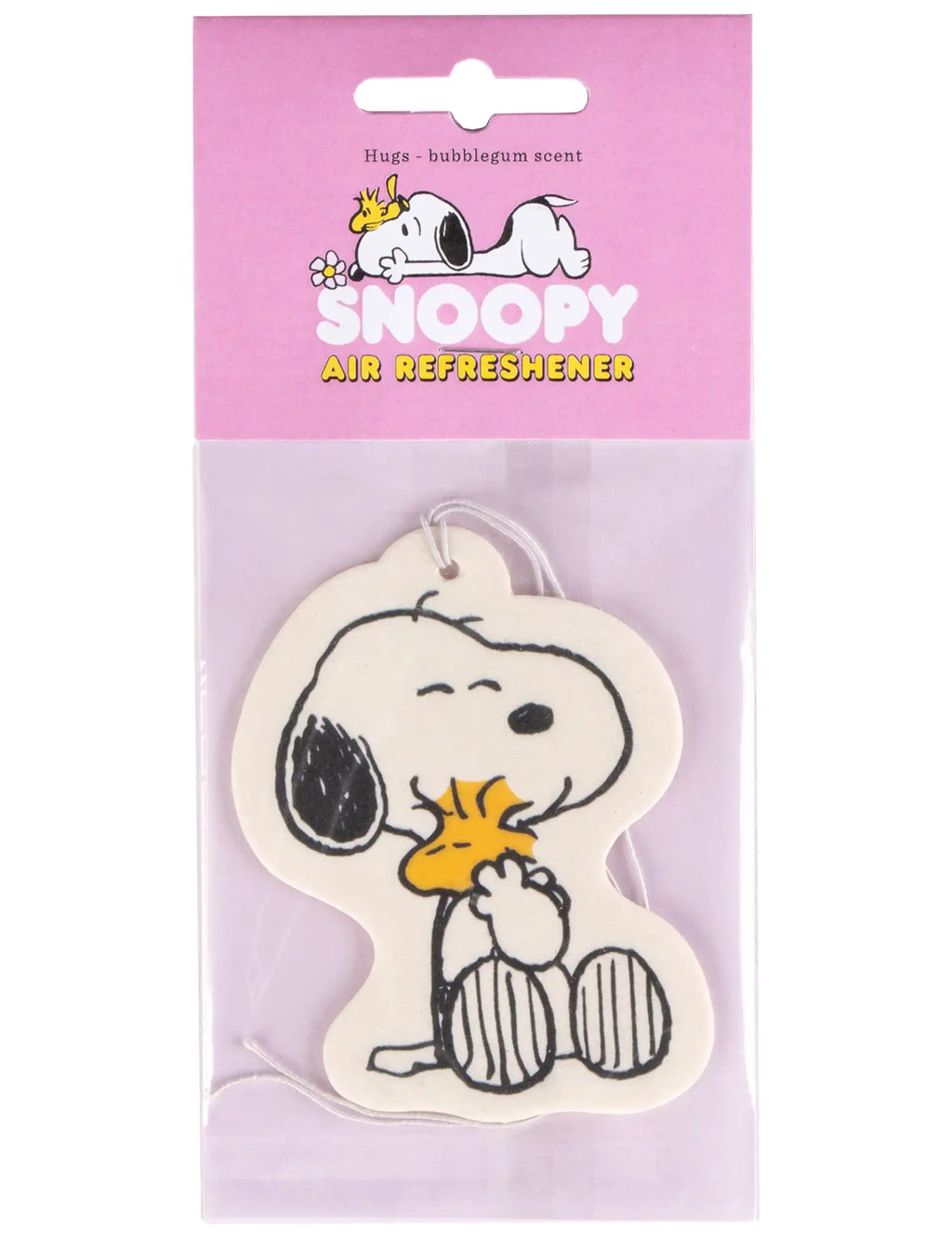 Peanuts air refreshener pack with Snoopy Hugs hanging cartoon tag