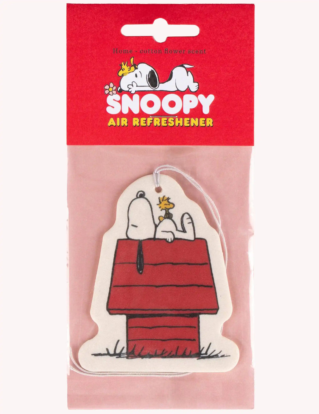 Home air freshener card with Snoopy character, red-and-white packaged design