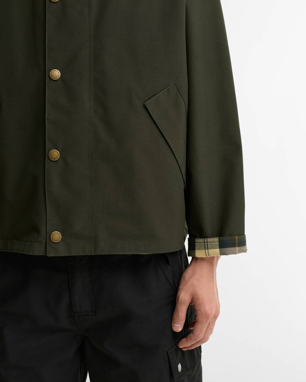 Barbour Reversible Transporter Casual Jacket in Sage, pocket detail