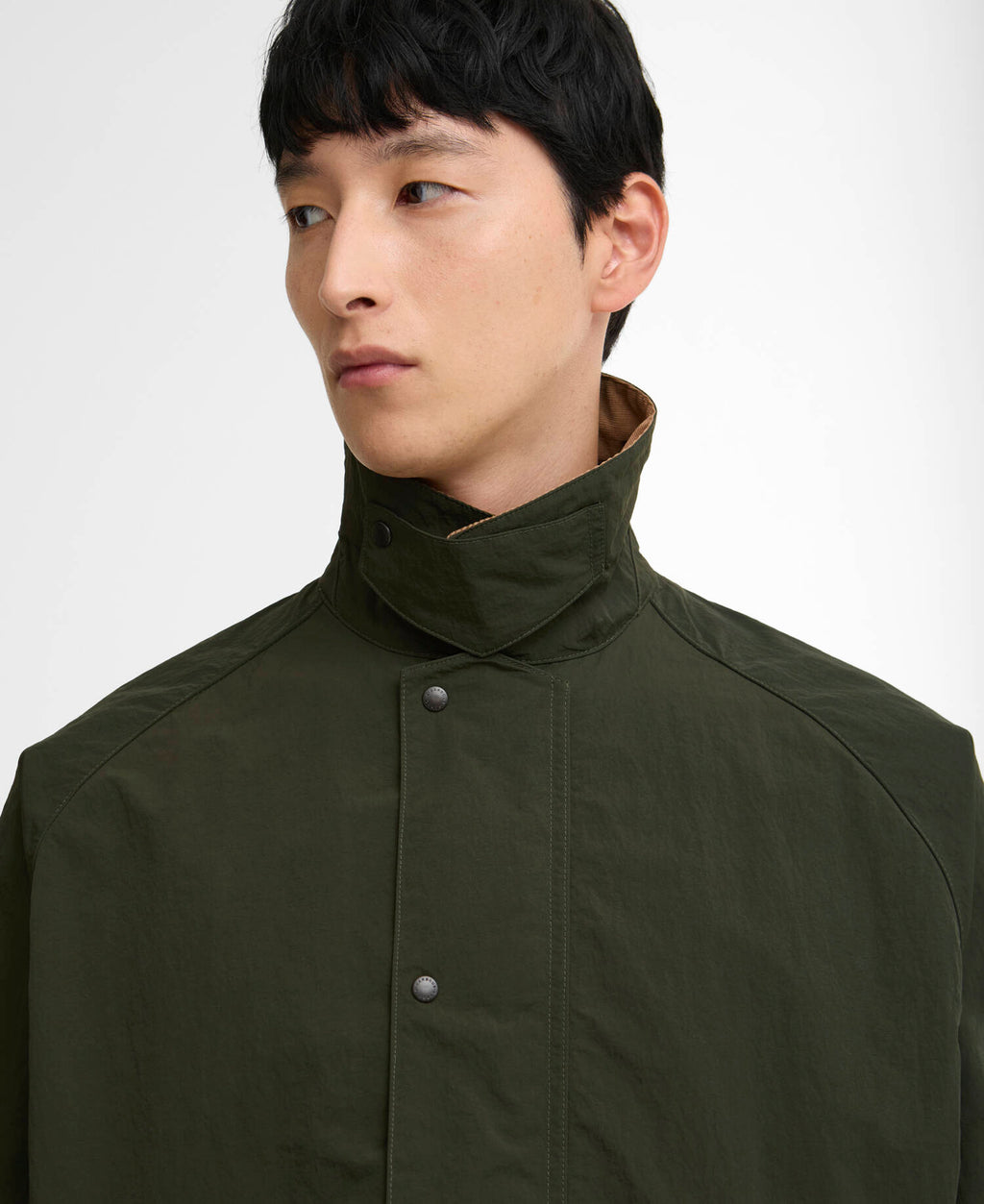 Barbour Transport Nylon Casual Jacket in Sage, corduroy collar detail