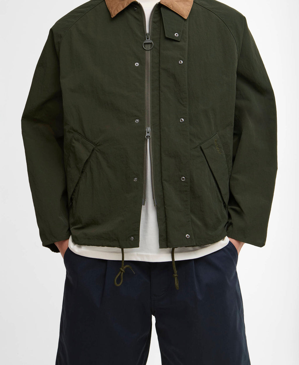 Barbour Transport Nylon Casual Jacket in Sage, pocket detail
