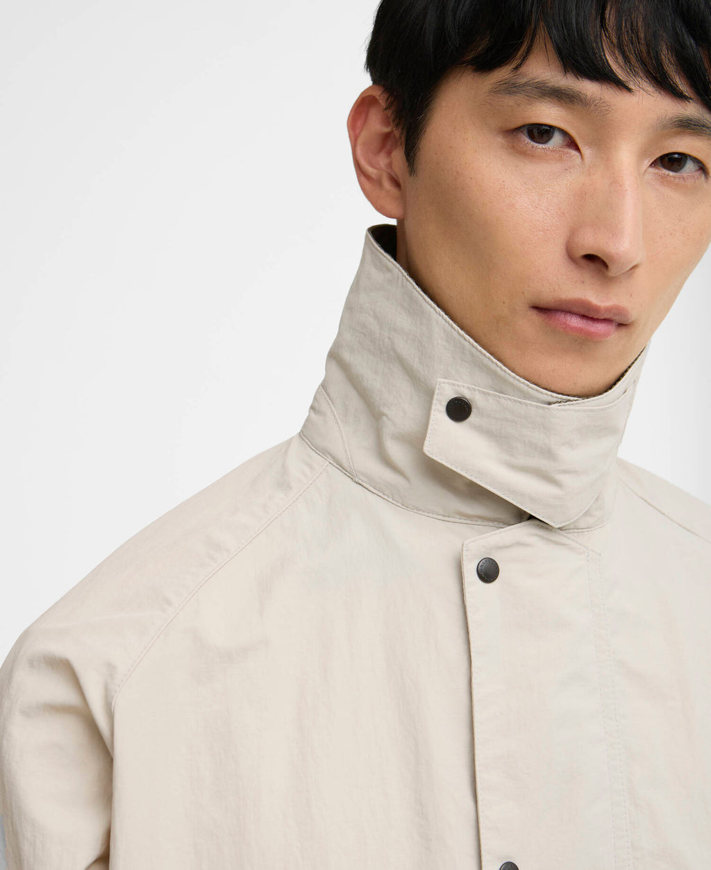 Barbour Transport Nylon Casual Jacket in Mist, corduroy collar detail