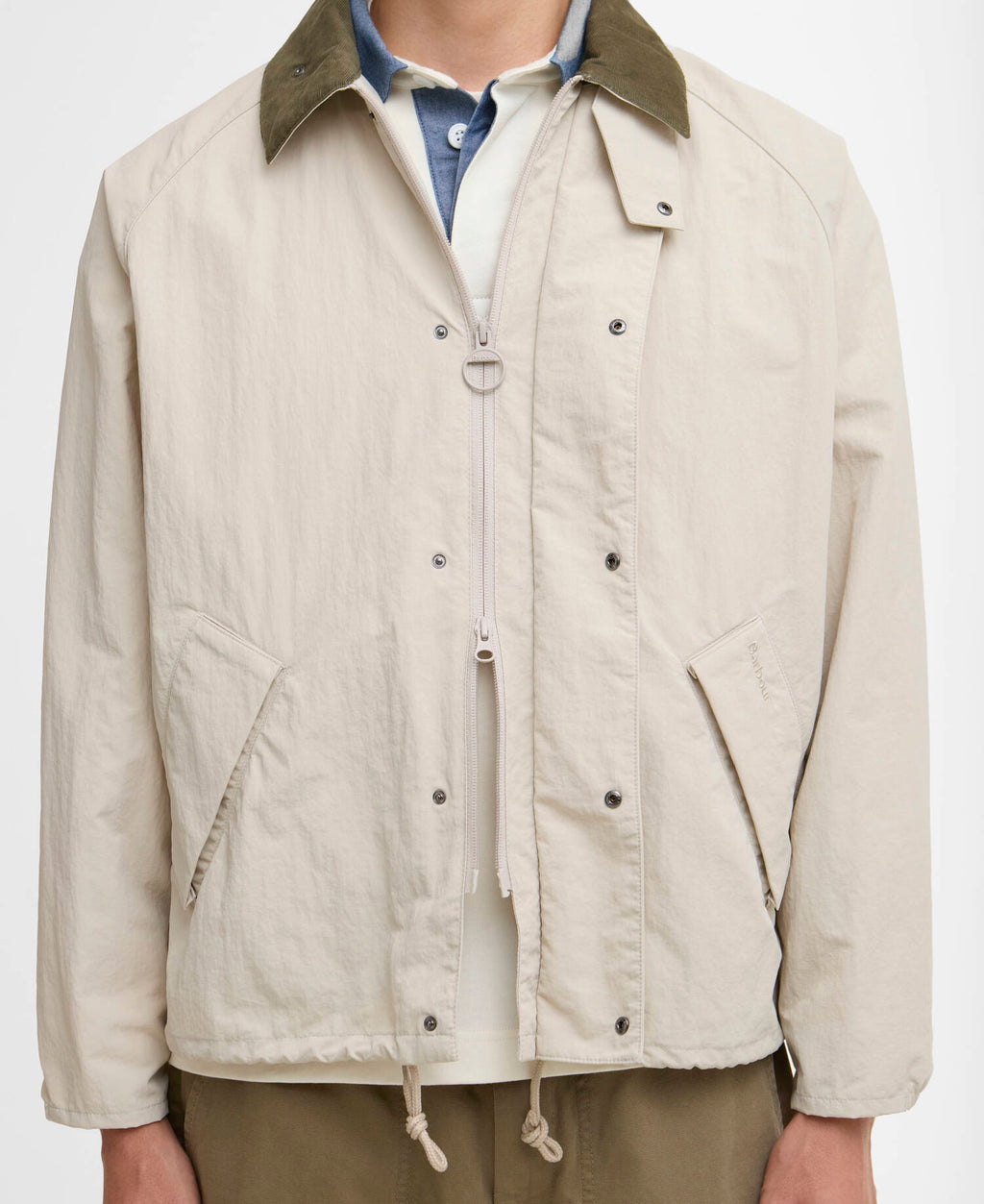 Barbour Transport Nylon Casual Jacket in Mist, pocket detail