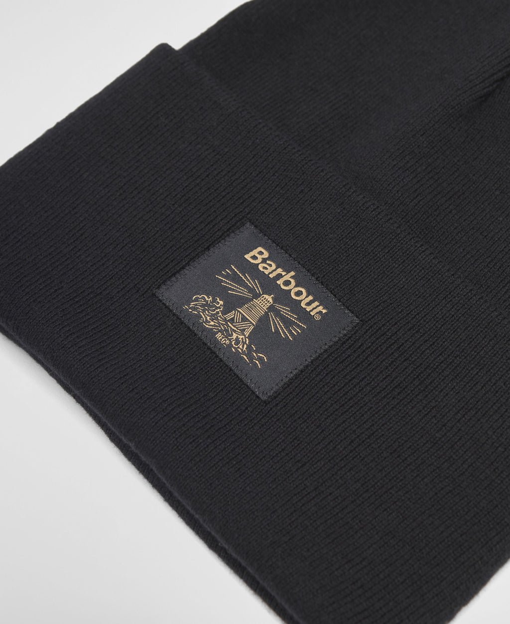 Barbour Harton Beanie Hat in Black, detail
