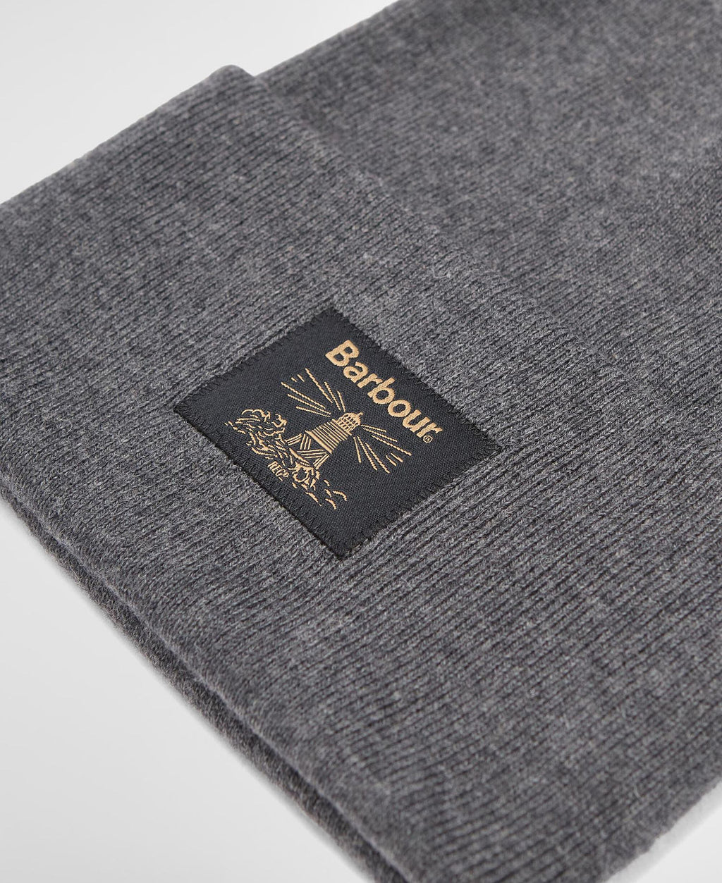 Barbour Harton Beanie Hat in Charcoal, detail