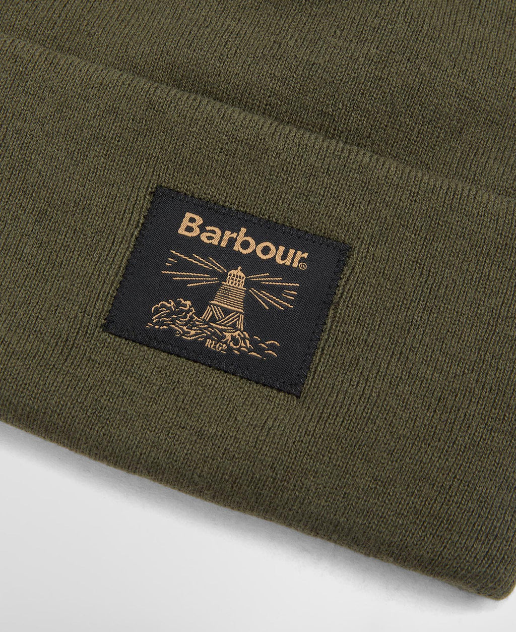 Barbour Harton Beanie Hat in Deep Olive, detail