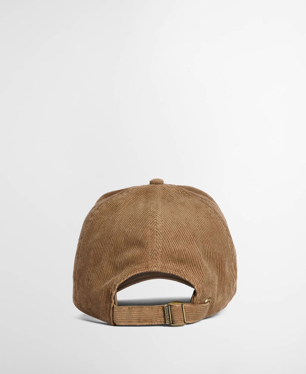 Beige cord cap back view with adjustable strap and curved brim