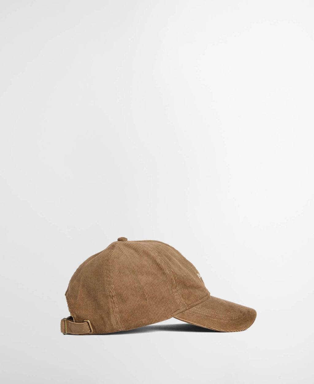 Beige cord cap side profile with metal buckle adjustable strap