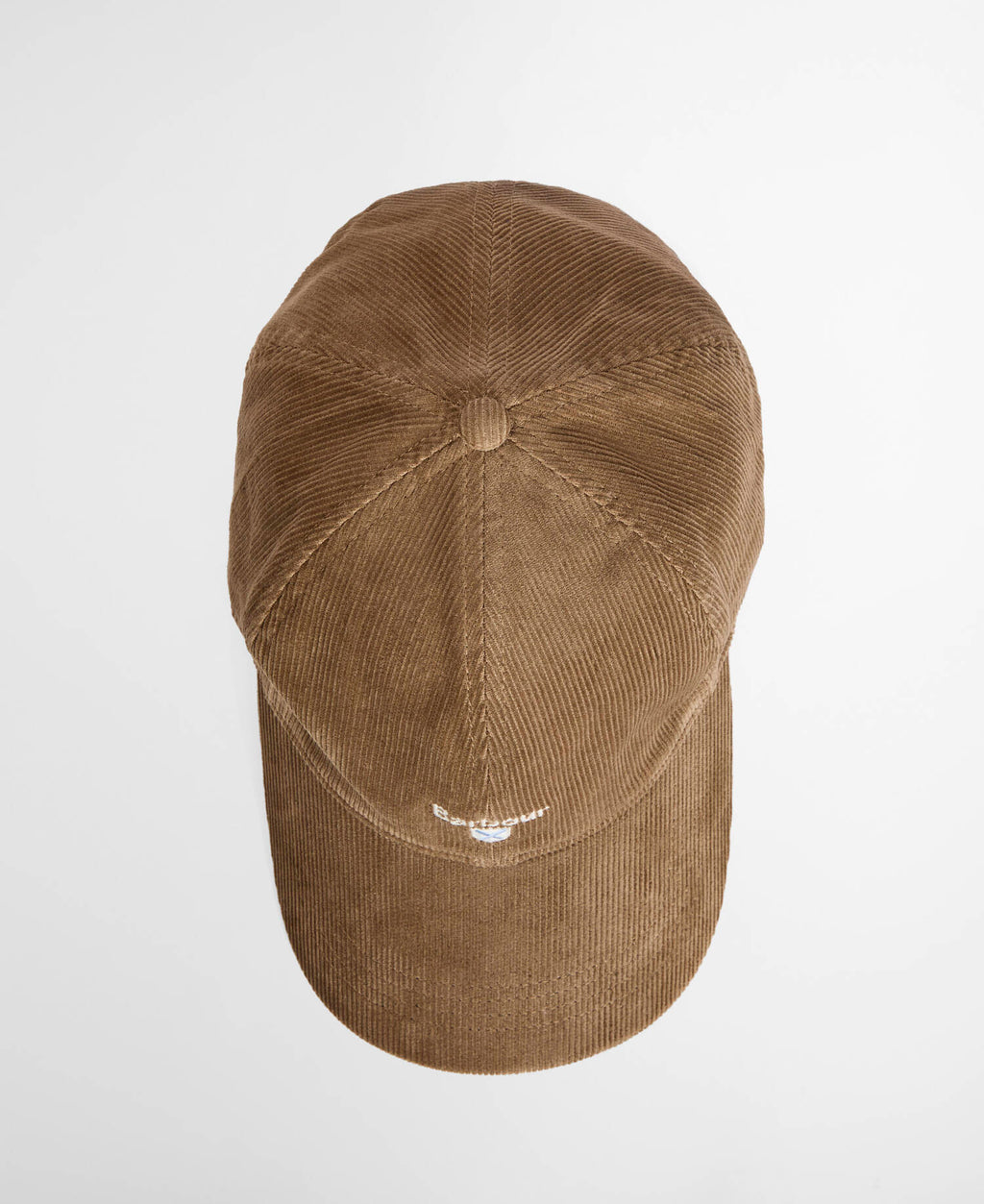 Beige corduroy cap top with crown seam lines and small ventilation
