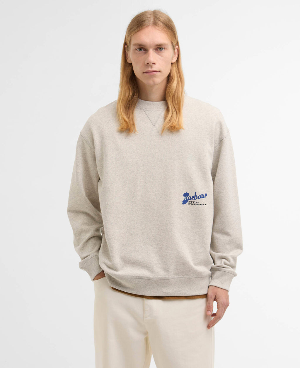Barbour Blythe Crew Neck Sweatshirt in Neutral Marl, front view