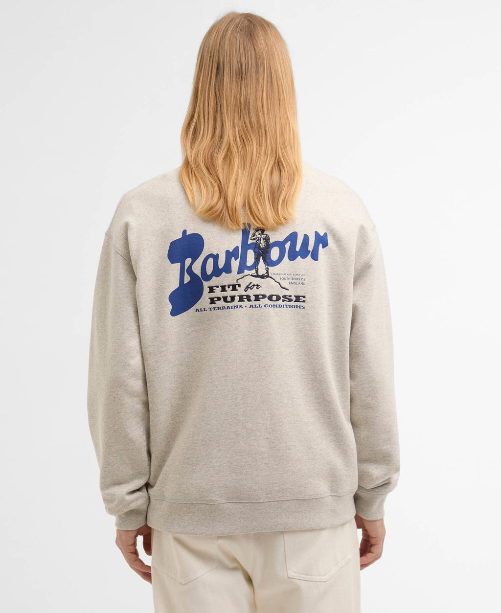 Barbour Blythe Crew Neck Sweatshirt in Neutral Marl, rear view