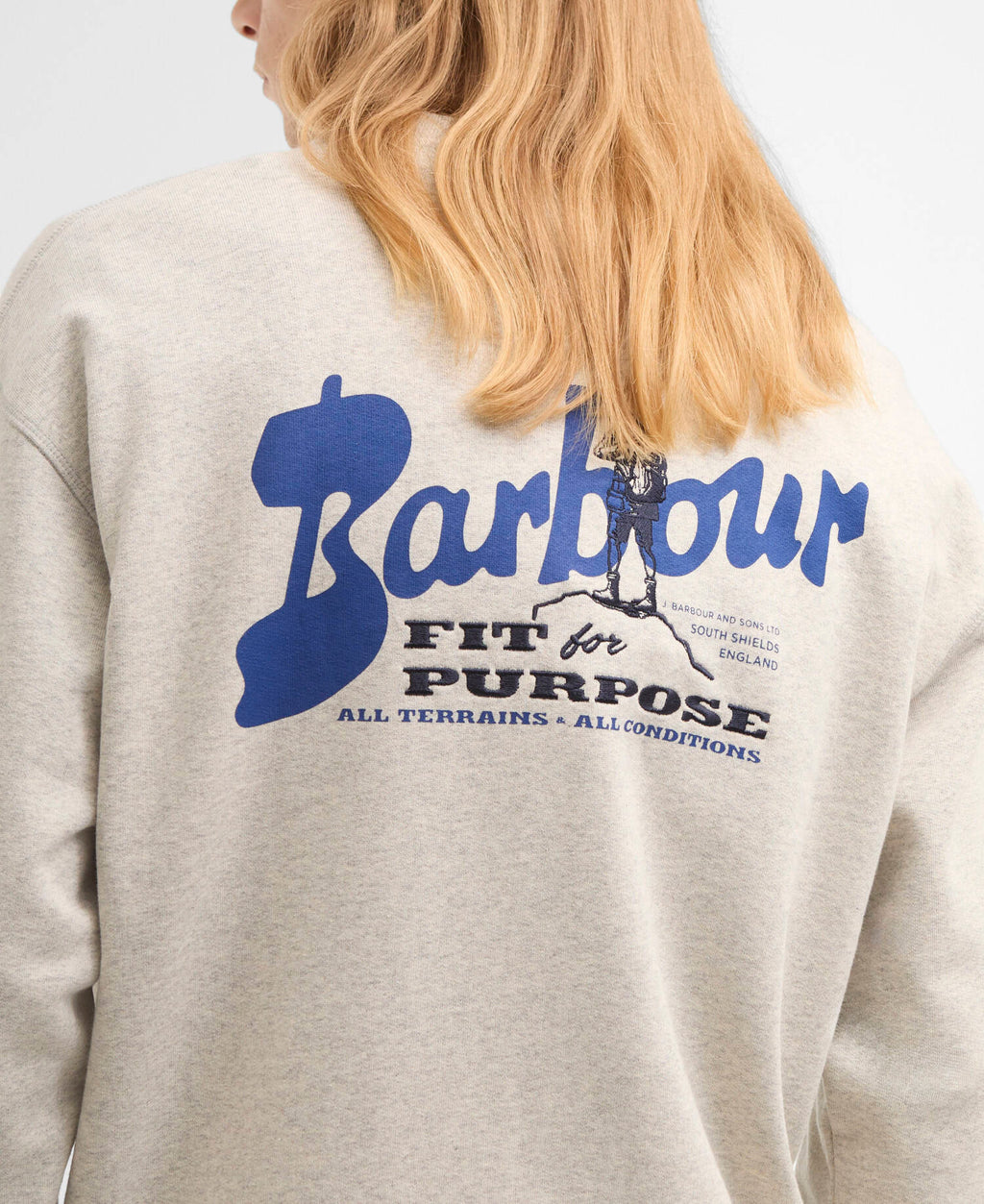 Barbour Blythe Crew Neck Sweatshirt in Neutral Marl, marl fabric detail