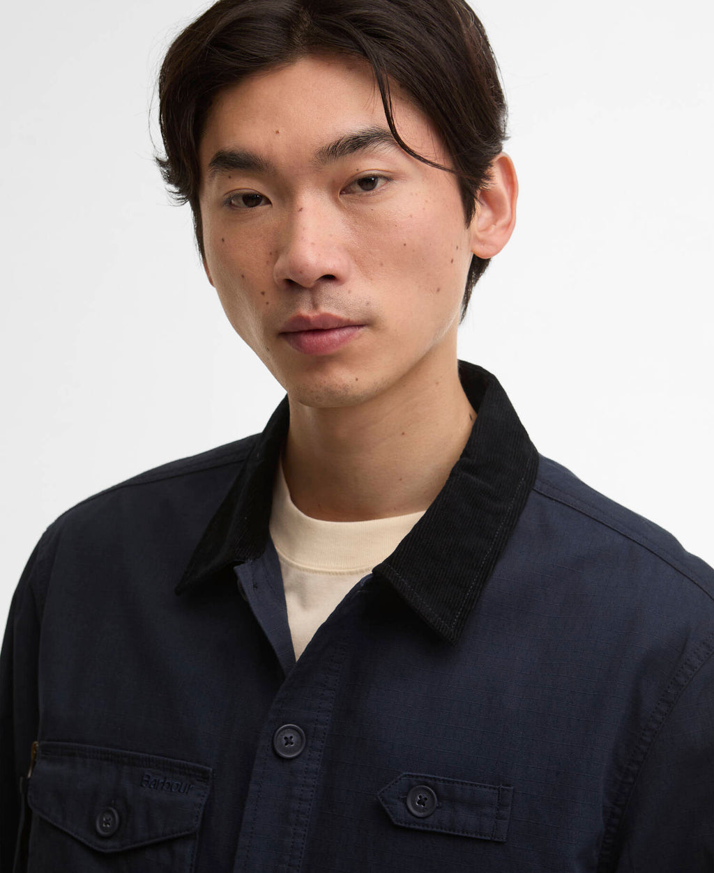 Barbour Endurance Ripstop Overshirt in Navy, chest pocket detail
