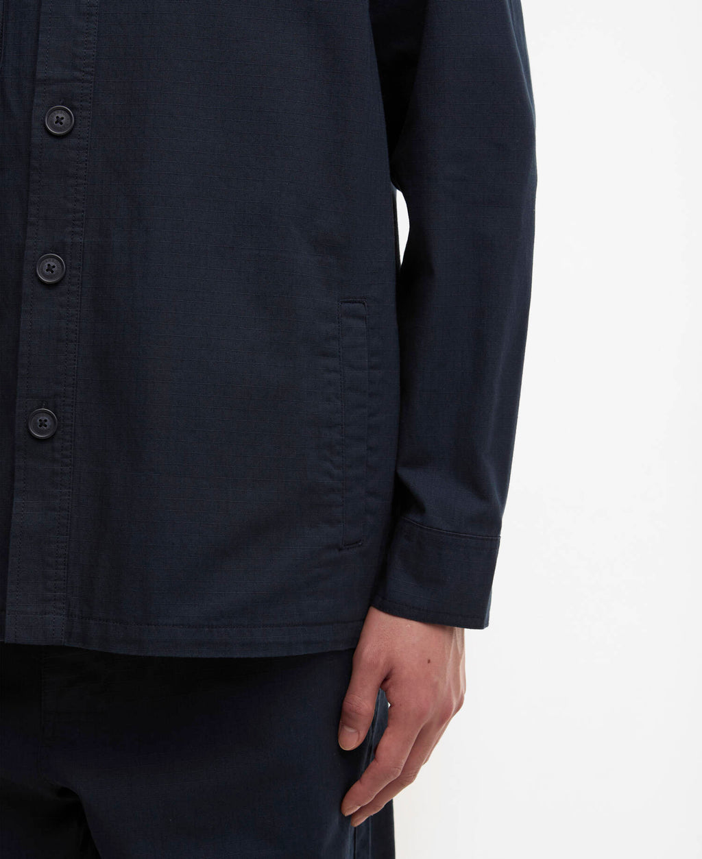 Barbour Endurance Ripstop Overshirt in Navy, ripstop fabric detail