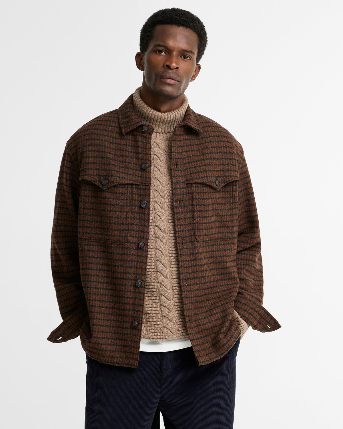 Barbour Hatfield OS Houndstooth Overshirt - Chestnut