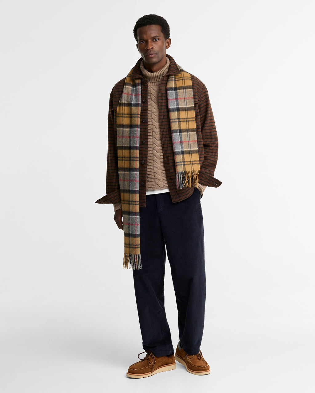 Barbour Hatfield OS Houndstooth Overshirt in Chestnut, worn