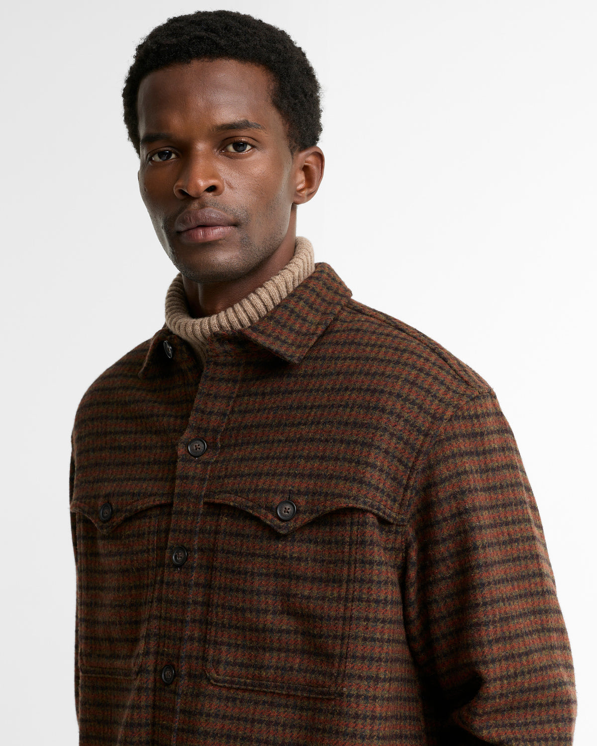 Barbour Hatfield OS Houndstooth Overshirt - Chestnut