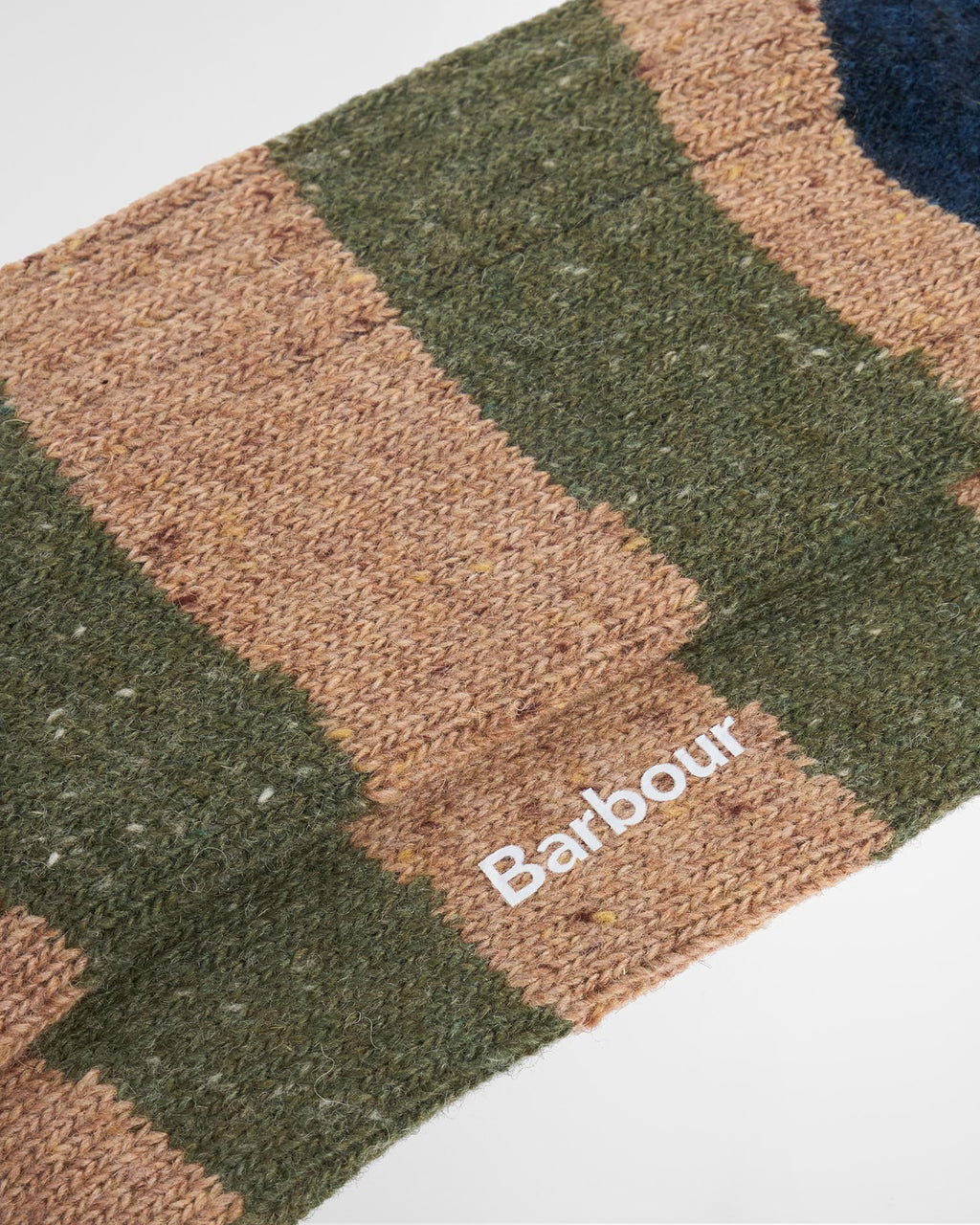 Striped knit cuff with Barbour logo patch in olive and brown