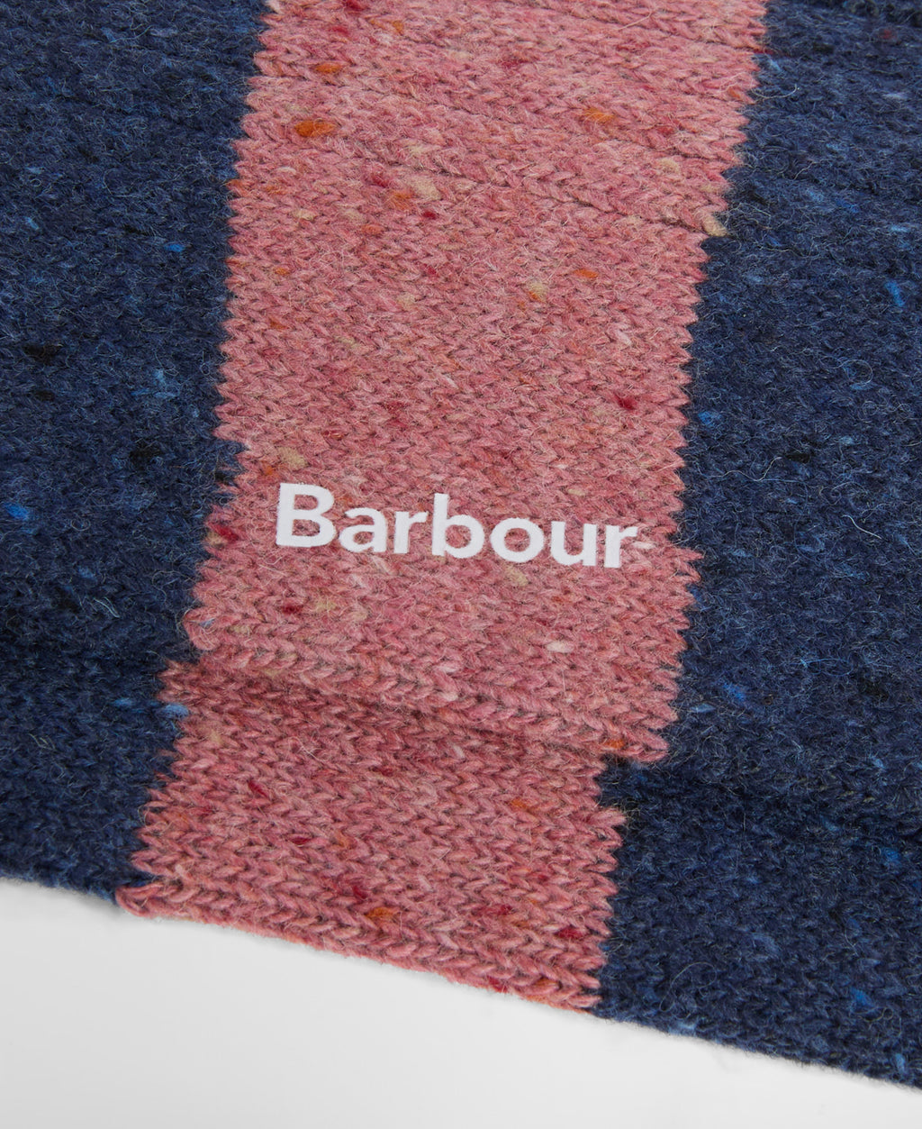 Bordeaux and navy striped knit socks with Barbour logo text