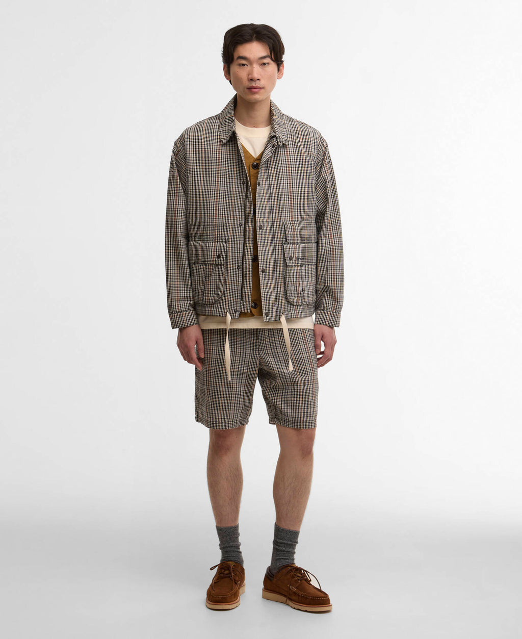 Barbour Fife Checked Short in Neutral Check, front view