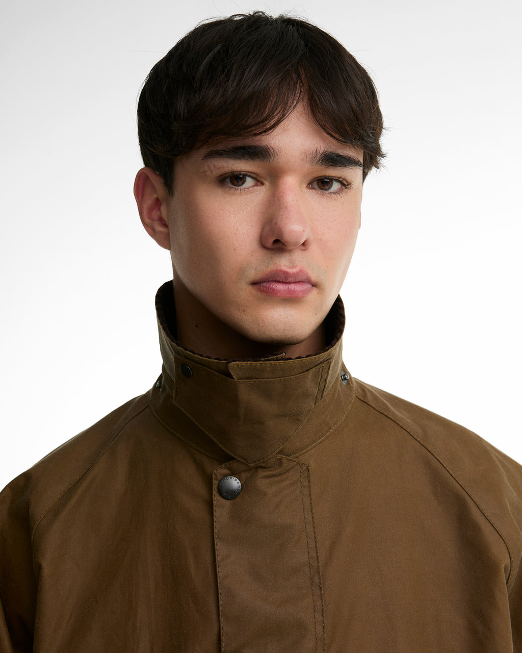 Barbour OS Transport Wax Jacket in Sand, corduroy collar detail