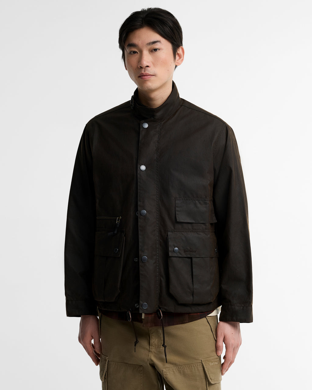 Barbour Modified Ursula Waxed Jacket in Dark Brown, front view