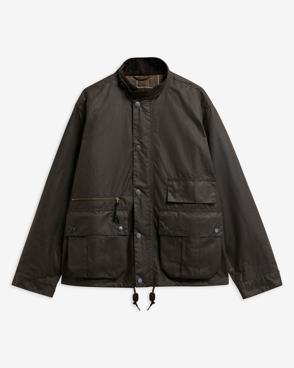 Barbour Modified Ursula Waxed Jacket in Dark Brown, flat lay