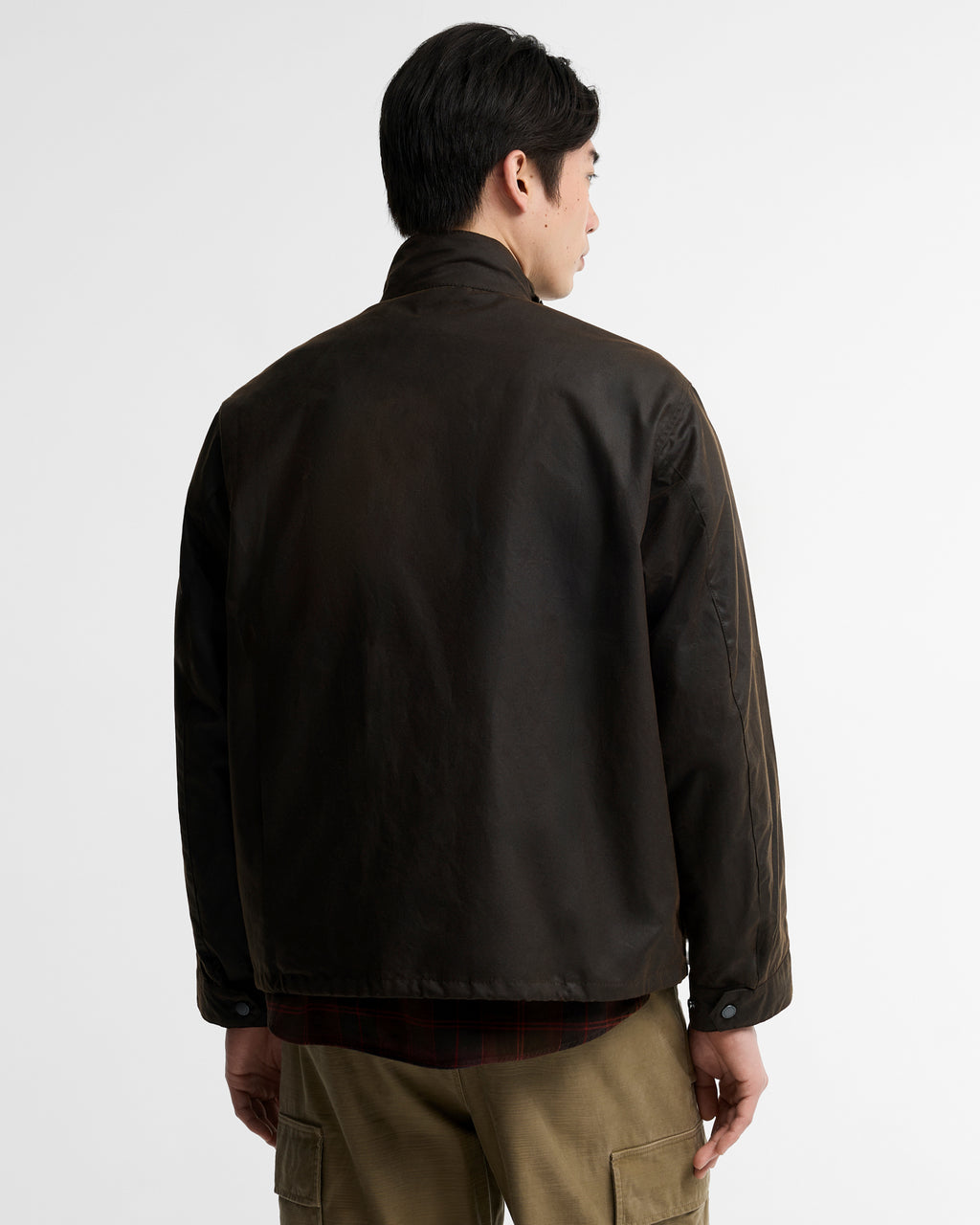 Barbour Modified Ursula Waxed Jacket in Dark Brown, back view