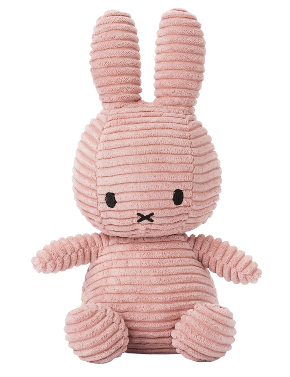 Pink plush bunny toy on a white background