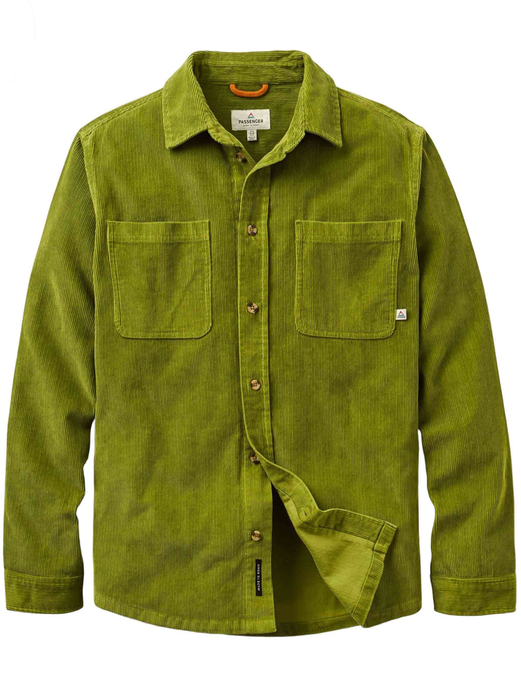 Green shirt with two front pockets on a white background