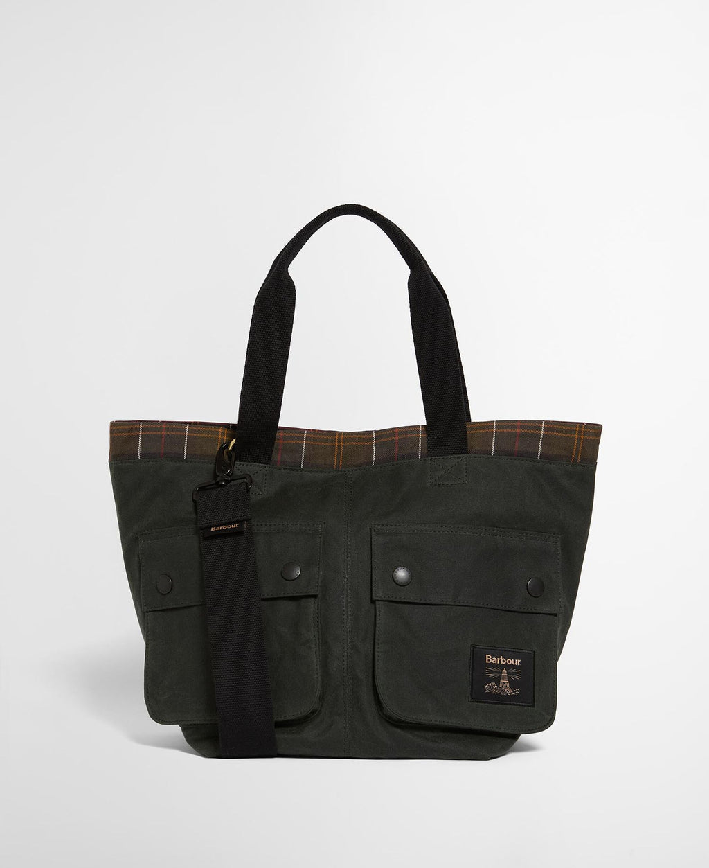 Barbour Field Wax Carry All Tote Bag in Sage/Classic, front view