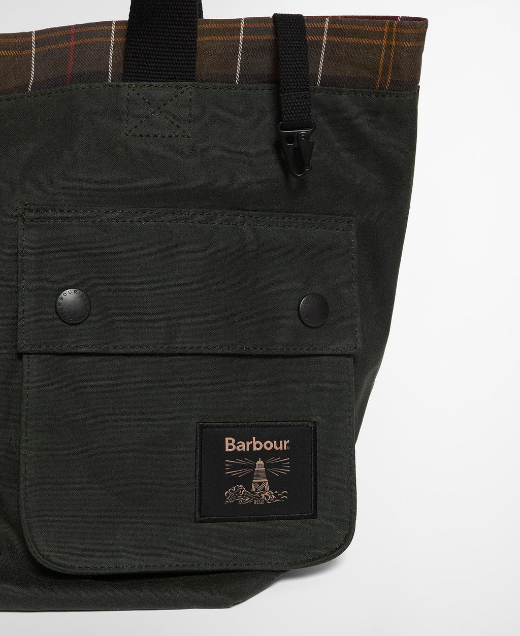 Barbour Field Wax Carry All Tote Bag in Sage/Classic, flat lay