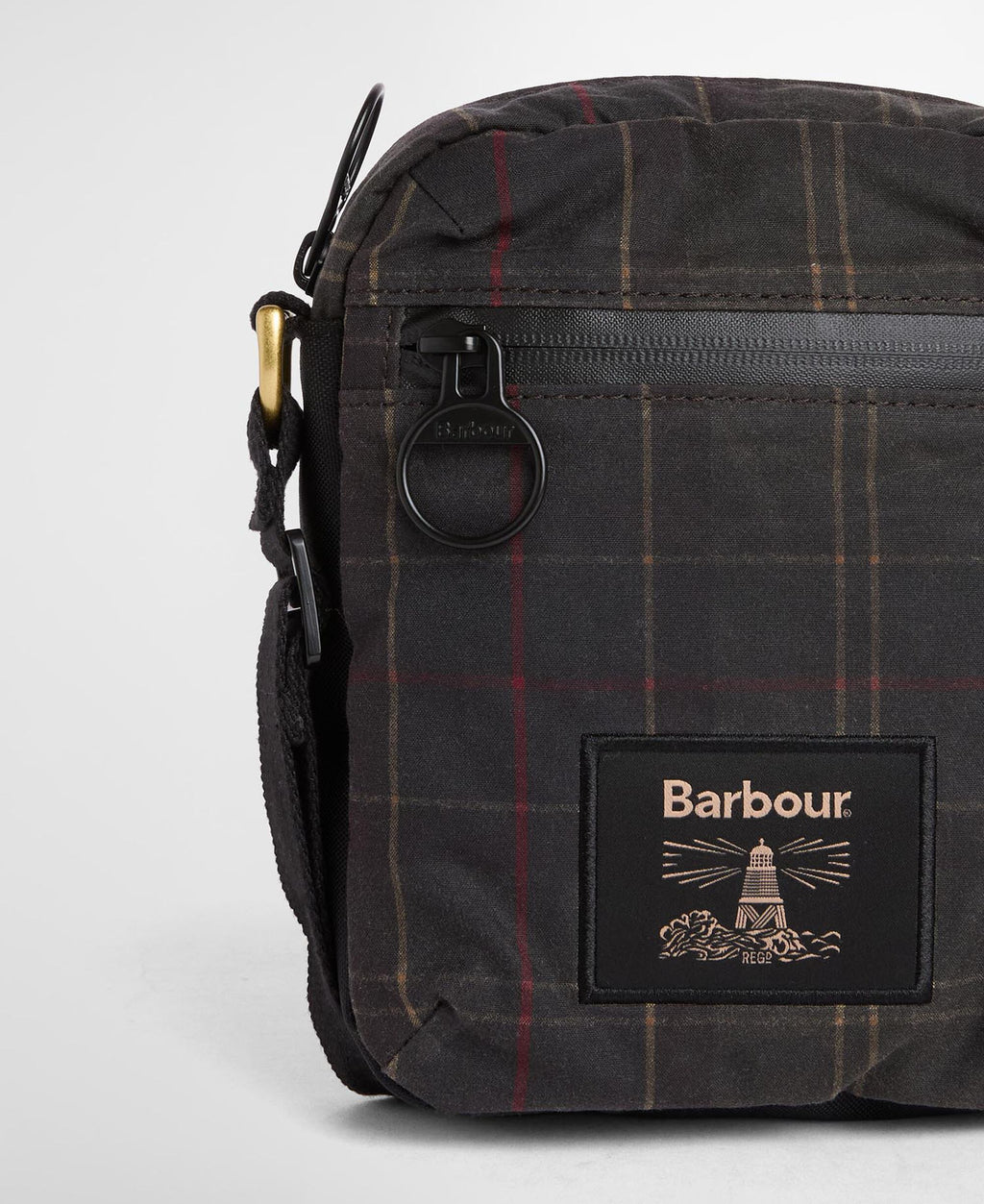 Barbour Field Tartan Wax Crossbody Bag in Dark Classic Tartan, detail
