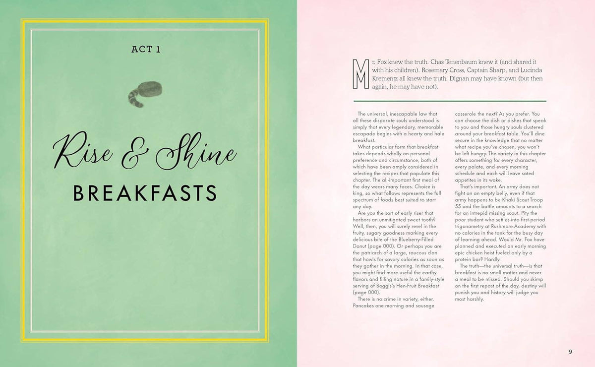 Cookbook page titled 'Rise & Shine' with 'Breakfasts' subtitle
