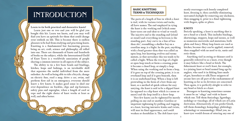 Knot instruction book page with "INTRODUCTION" header and two-column text