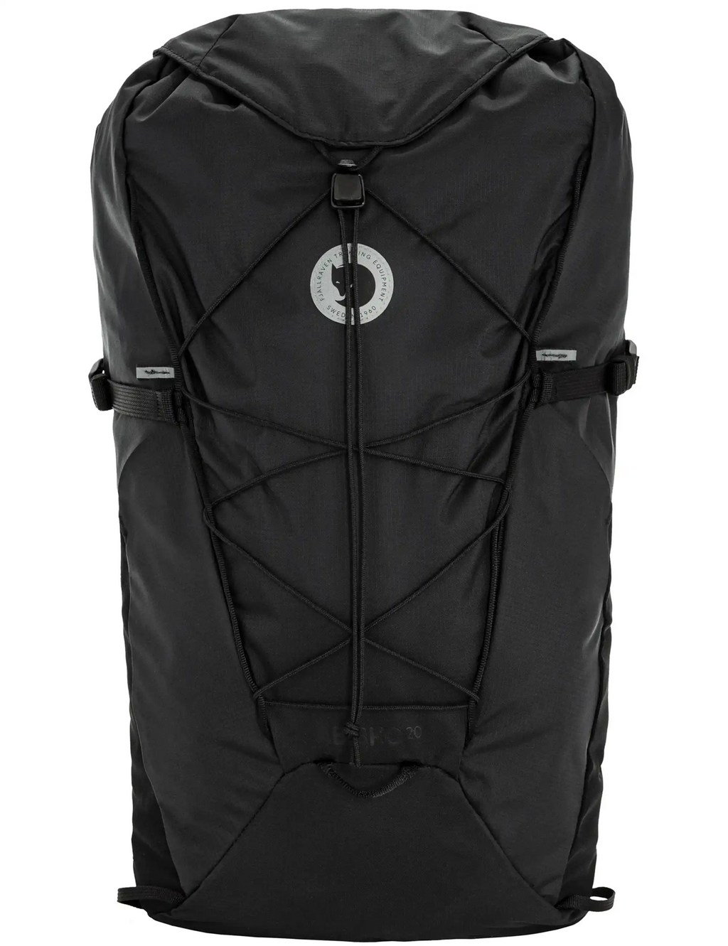 Abisko 20L hiking backpack, black, front zip and crisscross webbing