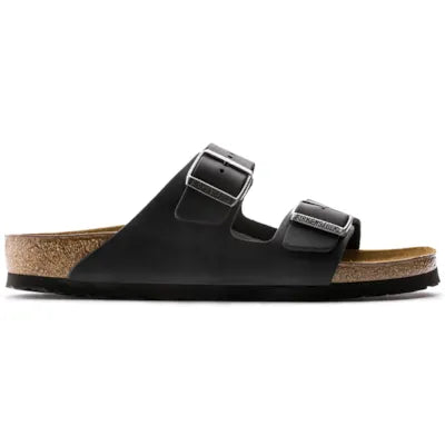 Birkenstock Arizona Leather Sandals in Oiled Black - side profile