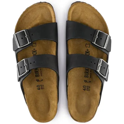 Birkenstock Arizona Leather Sandals in Oiled Black - footbed from above