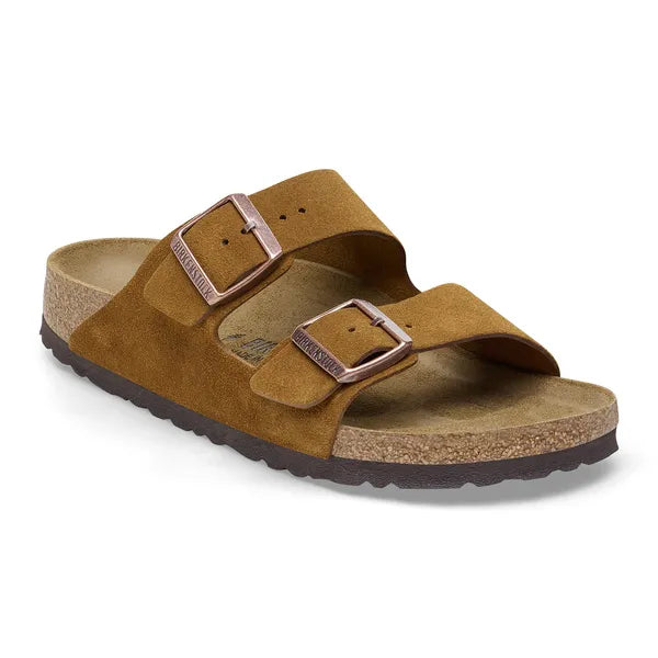 Birkenstock Arizona Suede Sandals in Mink - angled view