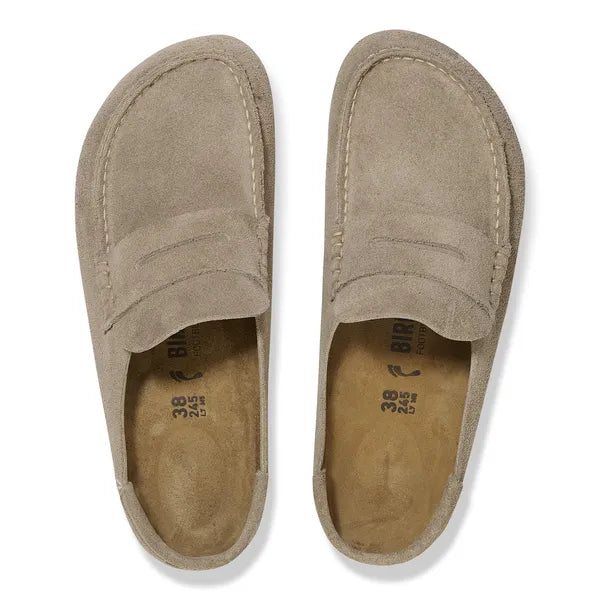 Birkenstock Naples Wrapped Suede Mules in Taupe - from above