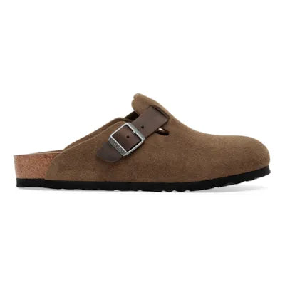 Birkenstock Boston Mixed Leather Mules in Dark Tea - side profile