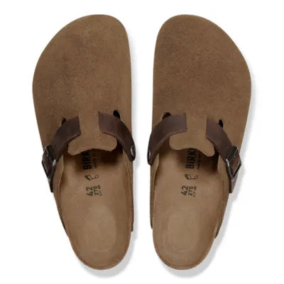 Birkenstock Boston Mixed Leather Mules in Dark Tea - from above