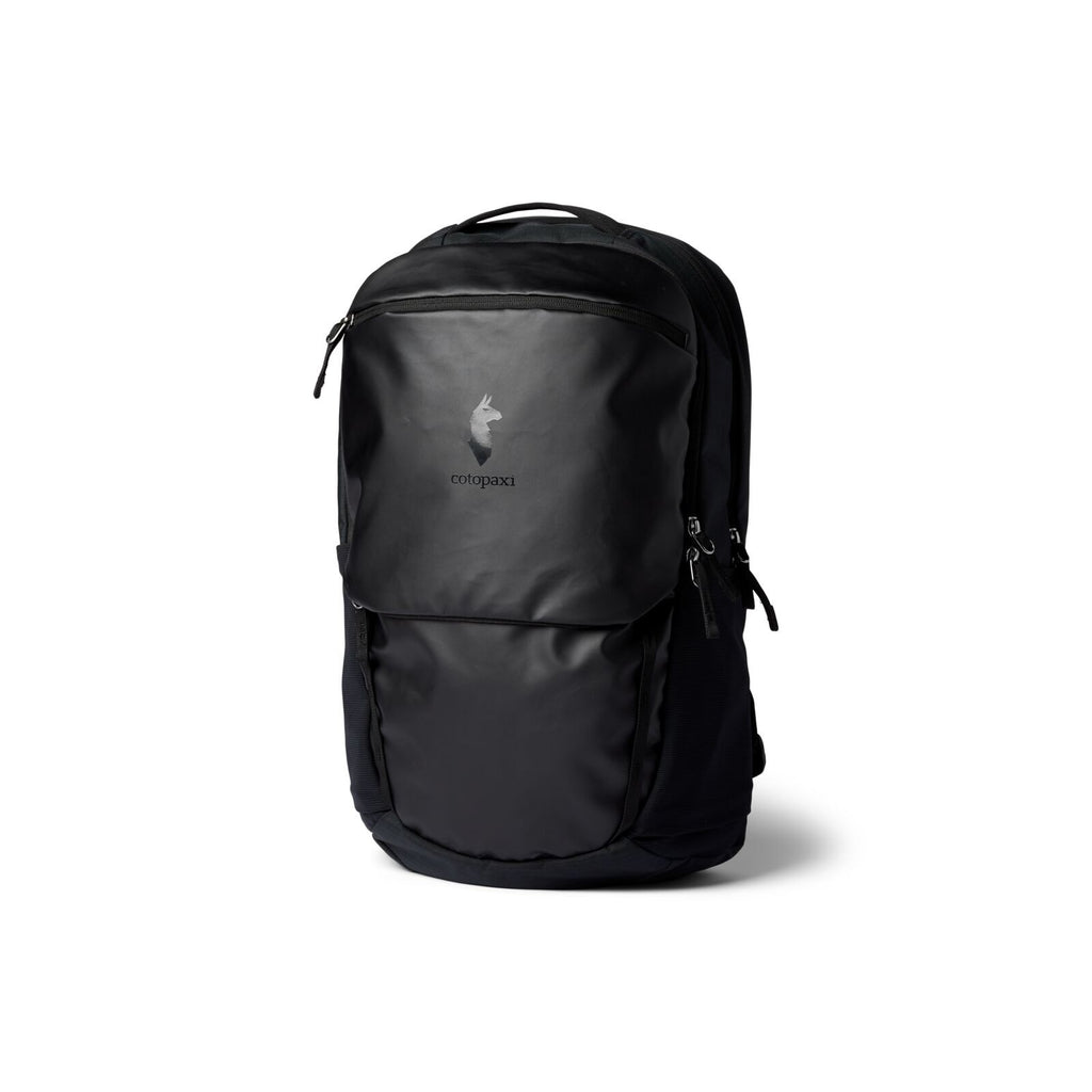 Cotopaxi Allpa 26L daypack in black, zippered front pocket and top handle