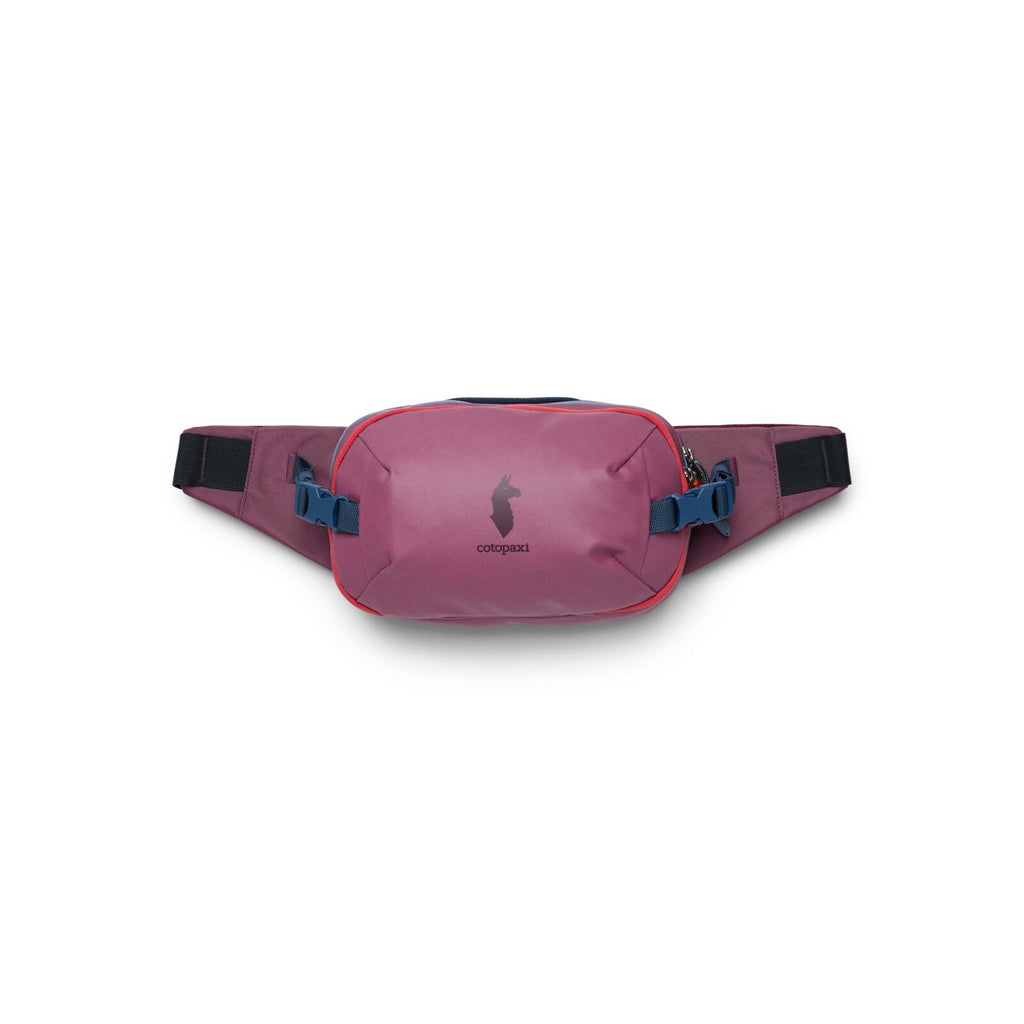 Cotopaxi Allpa X 3L hip pack, fig purple with blue waist belt and center panel