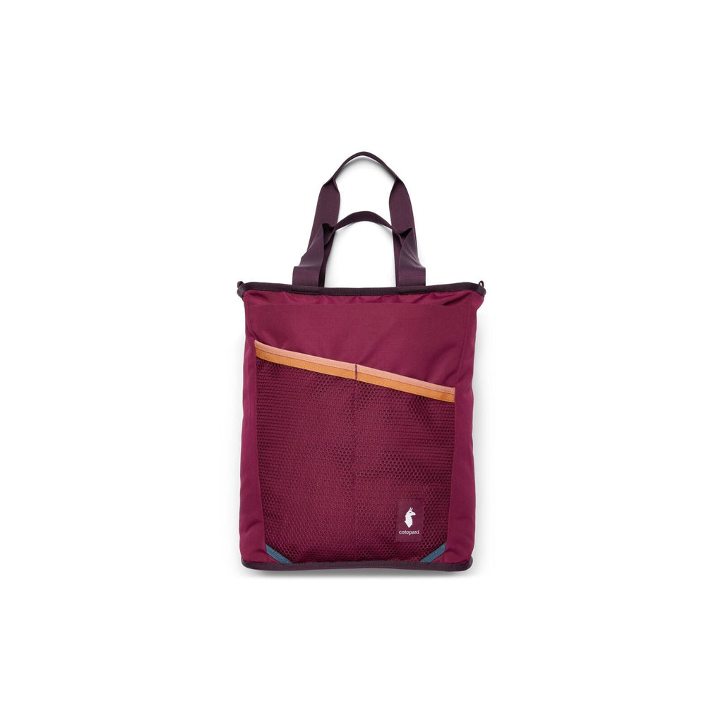 Cotopaxi Todo 22L Convertible Tote in Jam, front view with tote handles and diagonal zip pocket