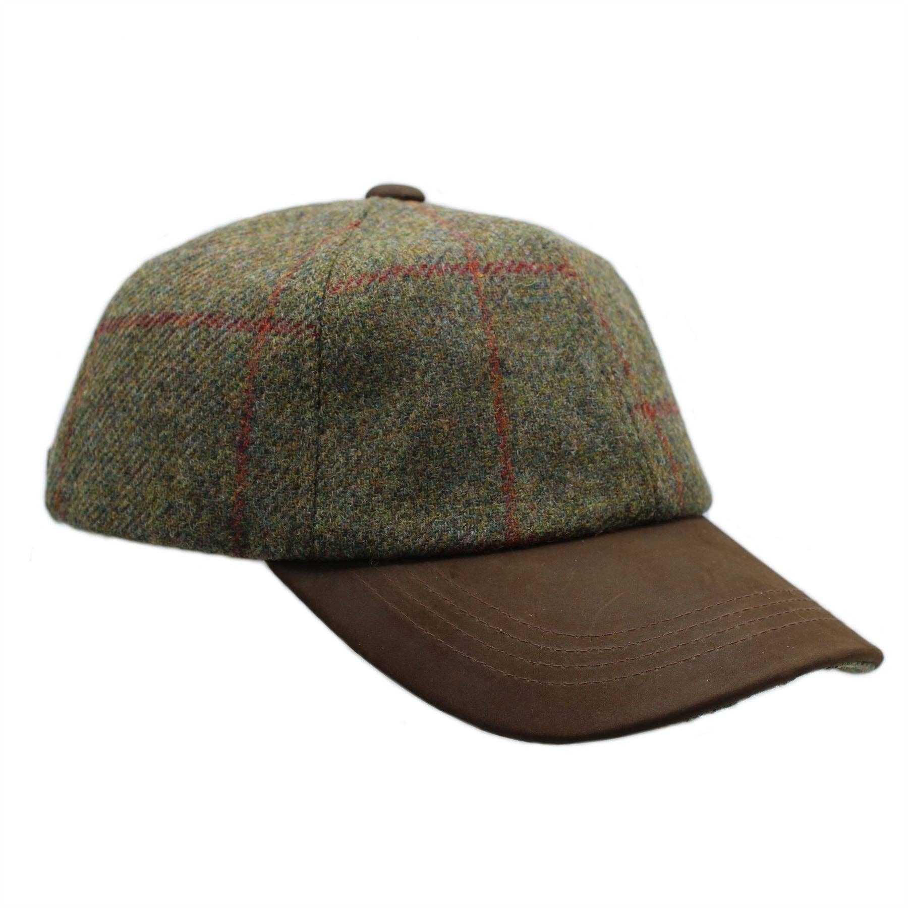 Heather Hats & Accessories Tyndrum British Tweed Leather Peak Baseball Cap - Yew