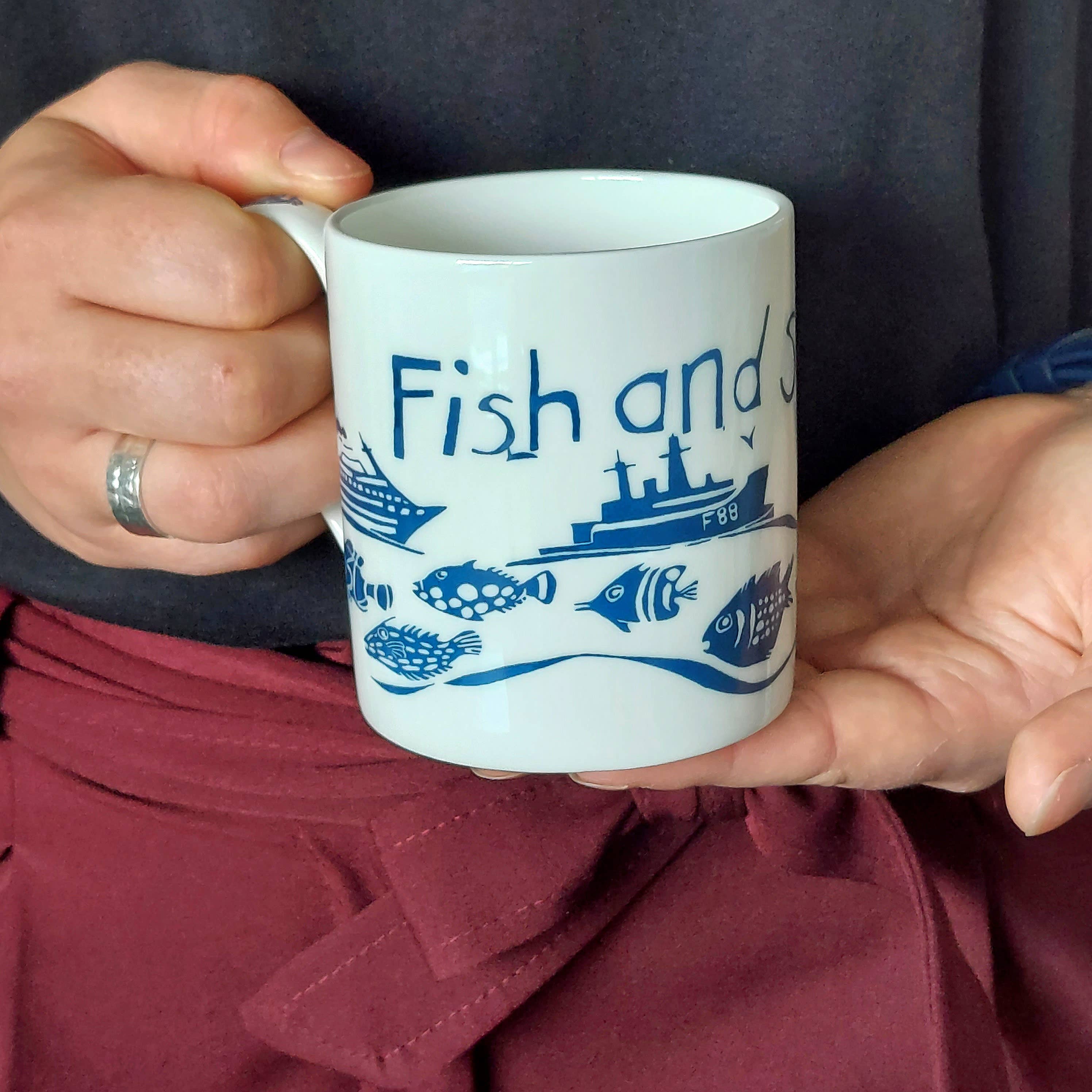 Fish and Ships Hand Decorated Bone China Mug